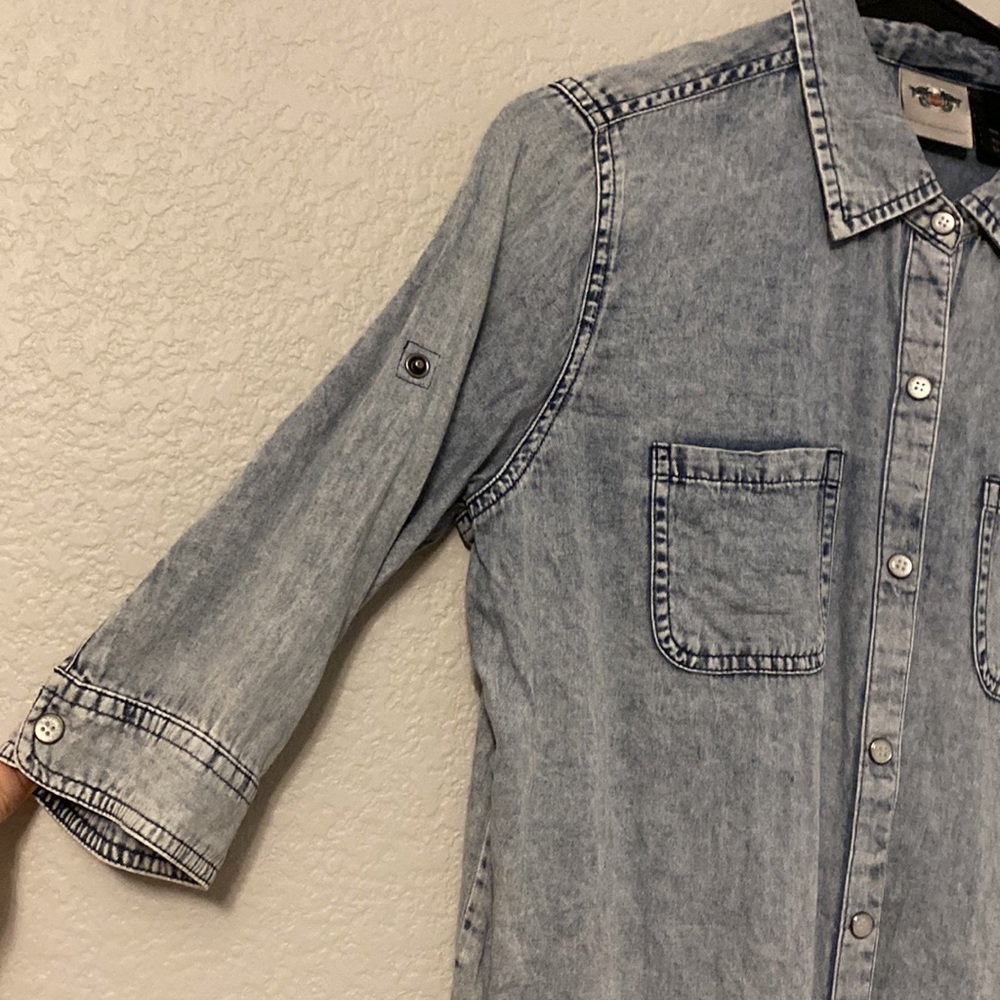 Harley-Davidson Womens Vintage Wash Convertible Sleeve Lightweight Denim Tee - S - Picture 6 of 11